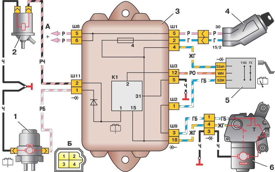 Схема системы омывателя лобового стекла и заднего (жиклер, клапан, шланг и трубка)