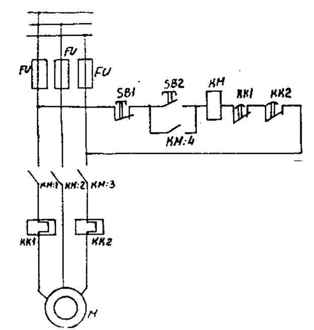 Схема нереверсивного пуска асинхронного двигателя
